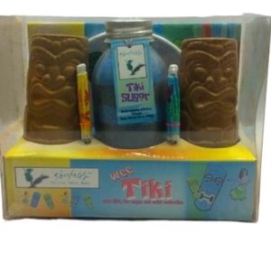 Rare.Wee Mini Tiki Shonfeld's Bar Sugar 2 Shot Glass Drink Umbrellas Plate Set